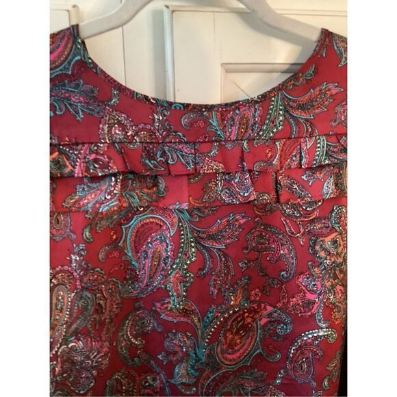 Talbots Petites Red Ruffle Paisley Blouse Top Sz 2XP Satin - Picture 3 of 9